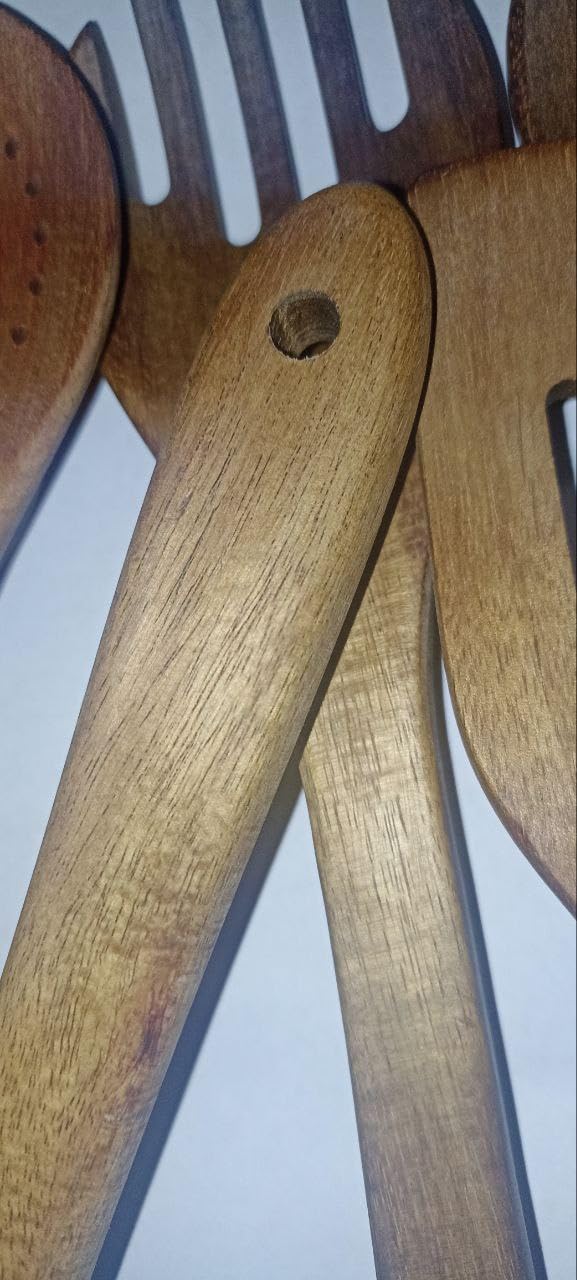 AmazonBasics Set Utensili Cucina Legno 6 Pezzi Acacia