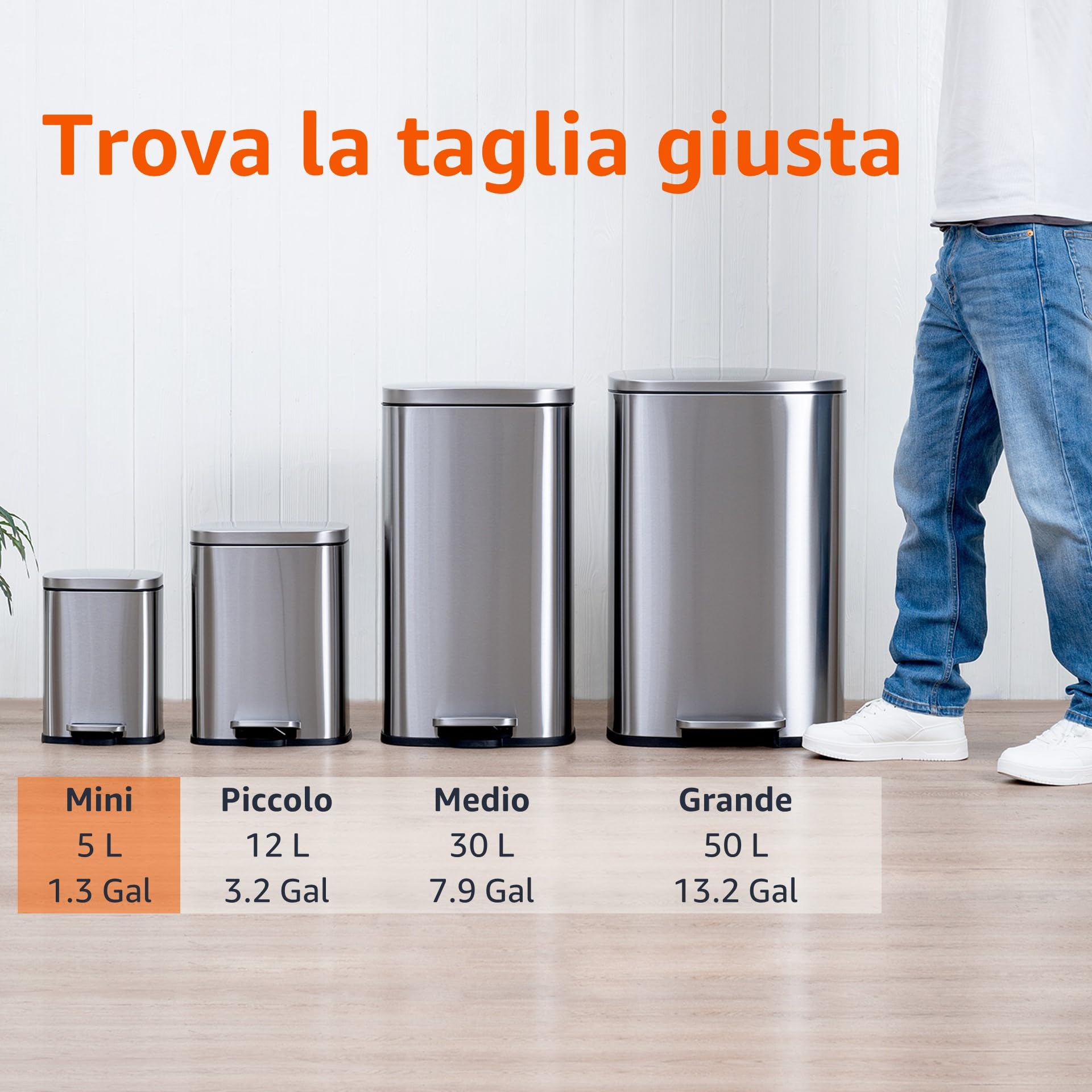 AmazonBasics pattumiera rettangolare acciaio inox 5L pedale satinato