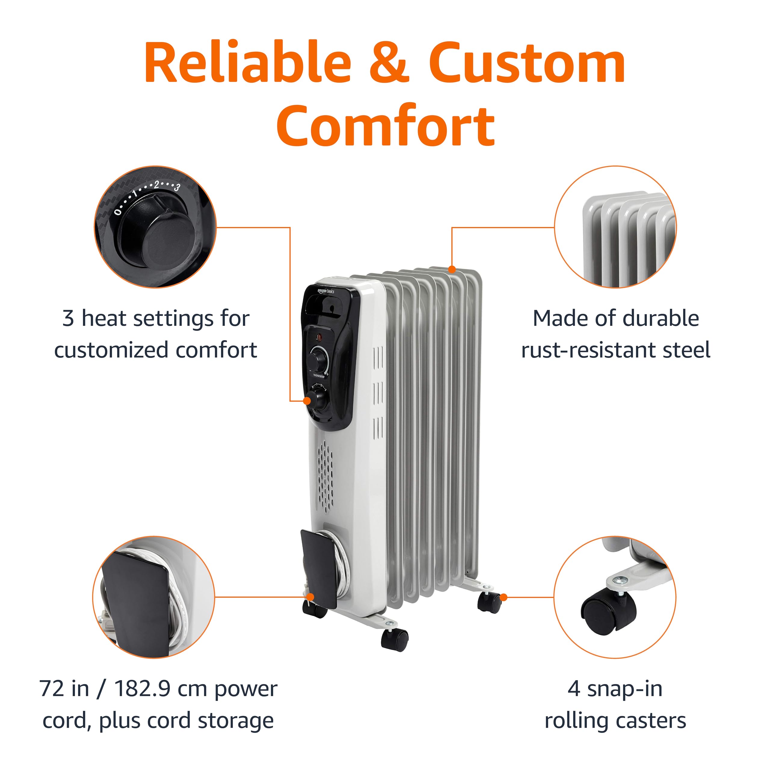 Amazon Basics Termosifone Olio 1500W Bianco 7 Elementi