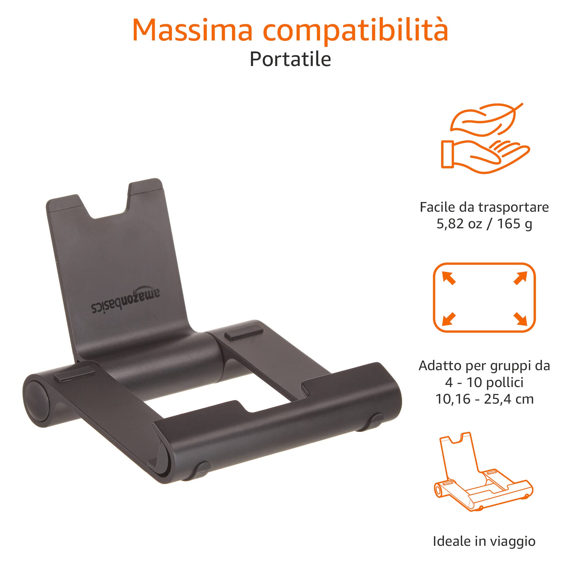 AmazonBasics Supporto tablet 4-10 pollici inclinabile nero