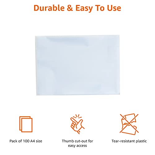 AmazonBasics Cartellina Portadocumenti A4 90 Micron 100 Pezzi Antiriflesso