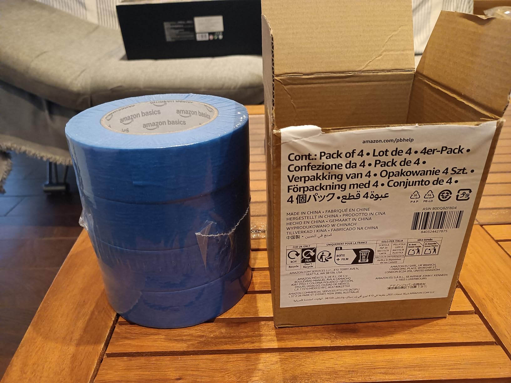 Amazon Basics Nastro Pittura Blu 2,3cmx55m 4 Rotoli UV