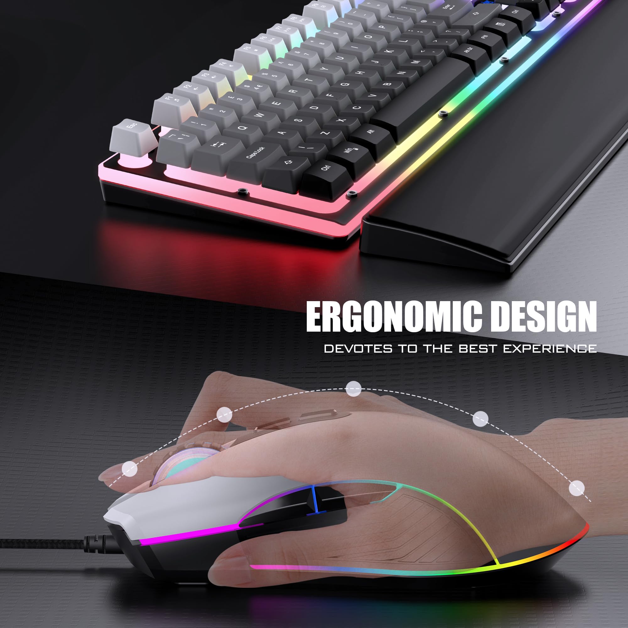 RedThunder K10 Kit Tastiera e Mouse Gaming Grigio Sfumato