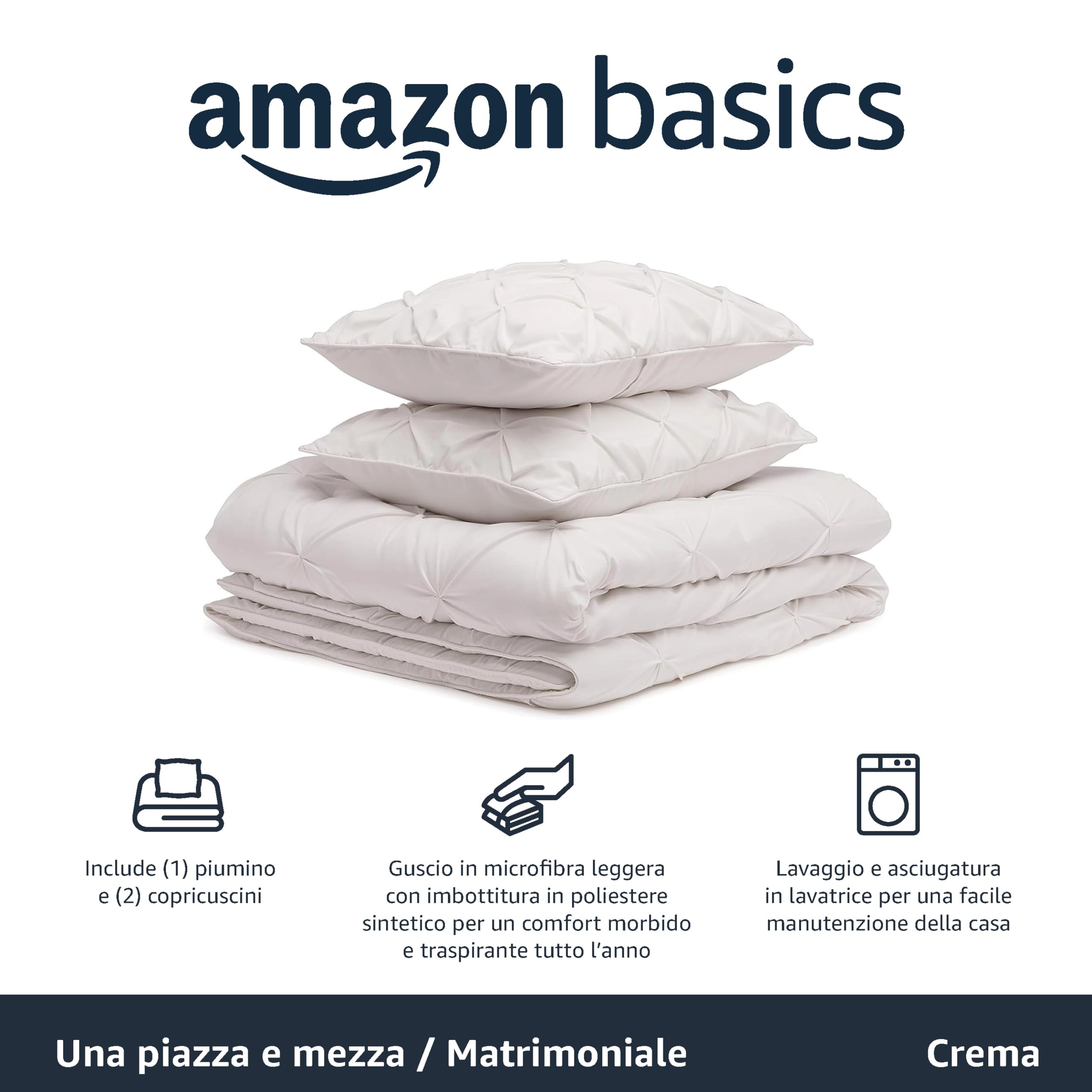 AmazonBasics Set Piumino 150x200 Panna 3 Pezzi Microfibra