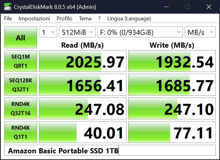 AmazonBasics SSD esterno 1TB 2000MB/s USB 3.2 nero IP65