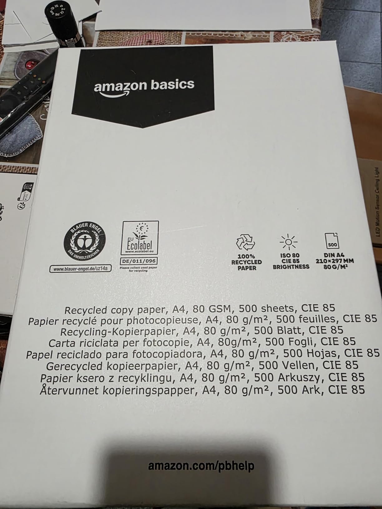AmazonBasics Carta fotocopie A4 80gsm riciclata 2500 fogli