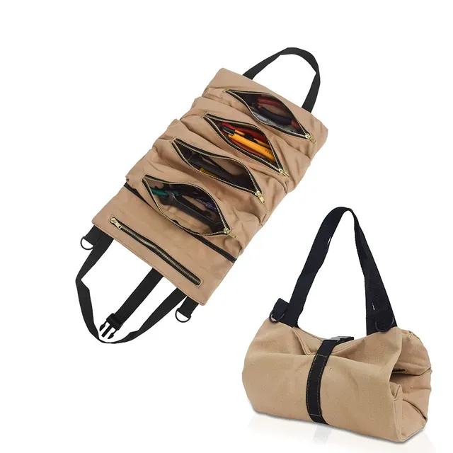 RealPlus Borsa Attrezzi Arrotolabile 5 Tasche Cachi Tela