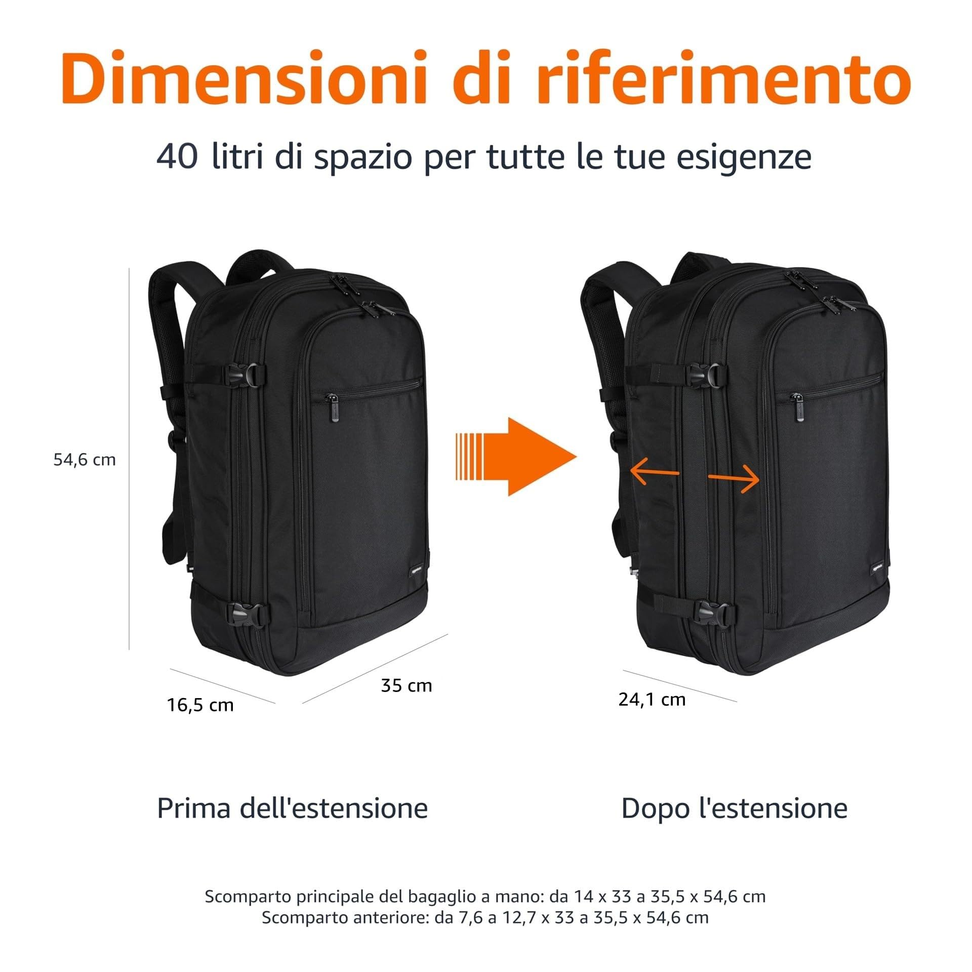 AmazonBasics Zaino da viaggio bagaglio a mano leggero
