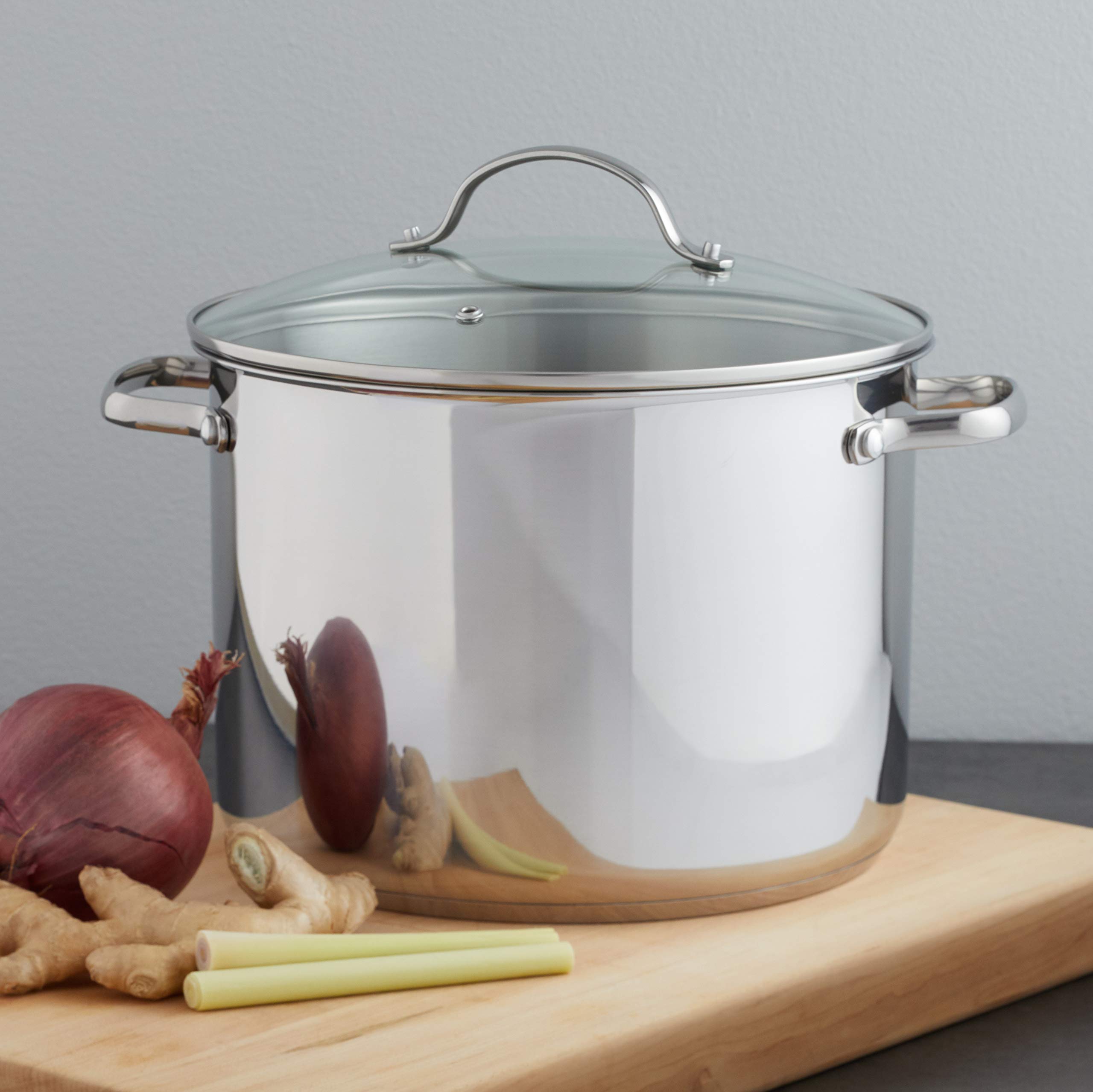 Amazon Basics Pentolone Acciaio Inox 7,6 L con Coperchio Vetro