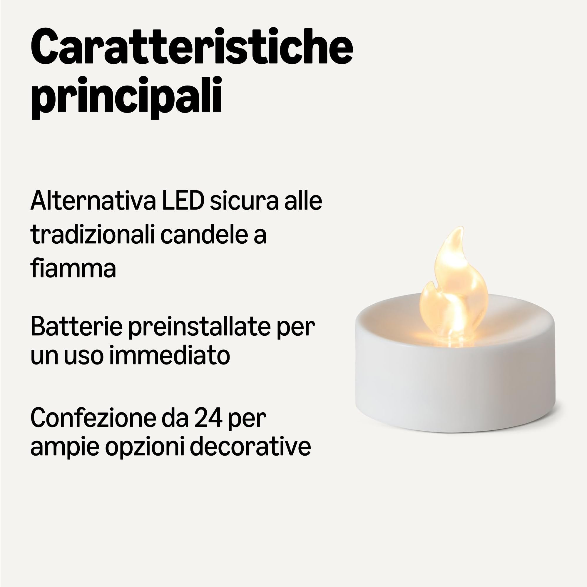 Amazon Basics Candele LED Tea Light Bianche 24 Pezzi a Batteria