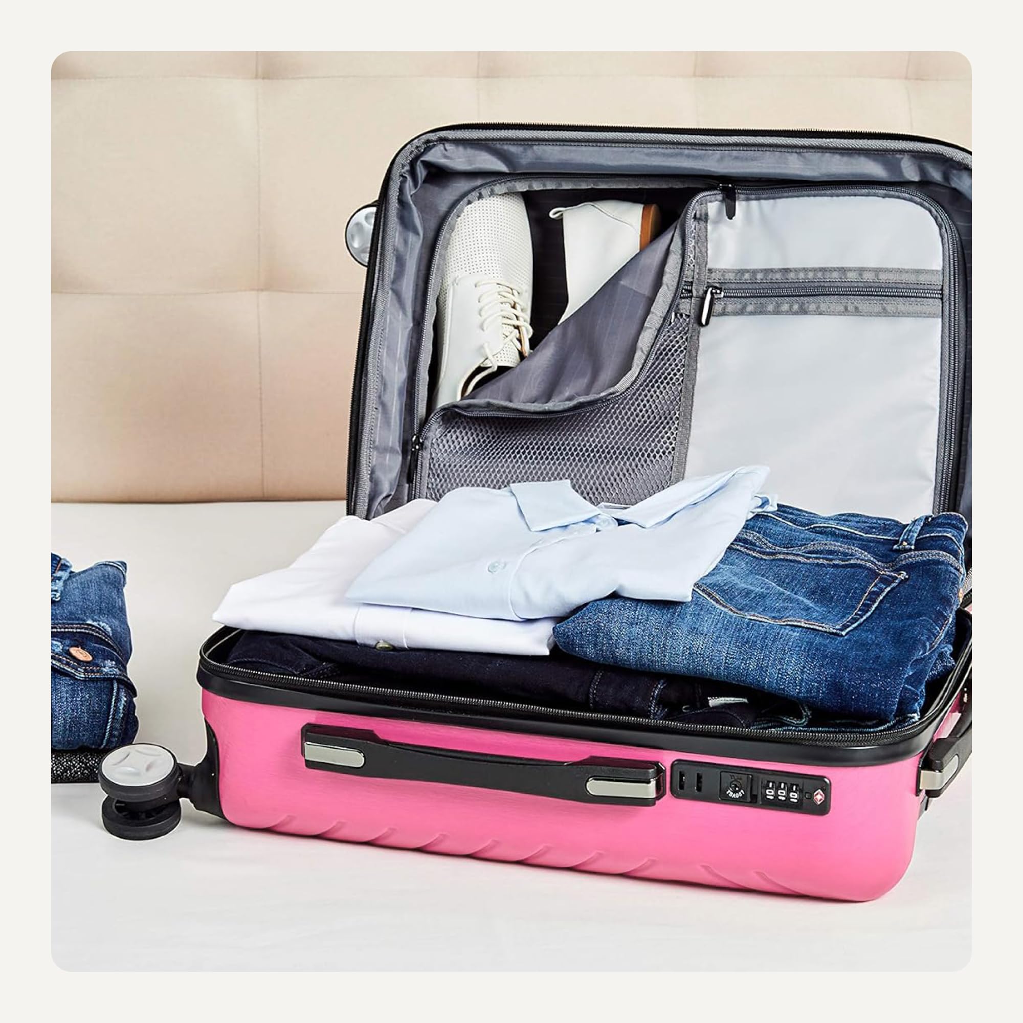 Amazon Basics Trolley Rigido 55 cm Rosa Bagaglio a Mano Geometrico