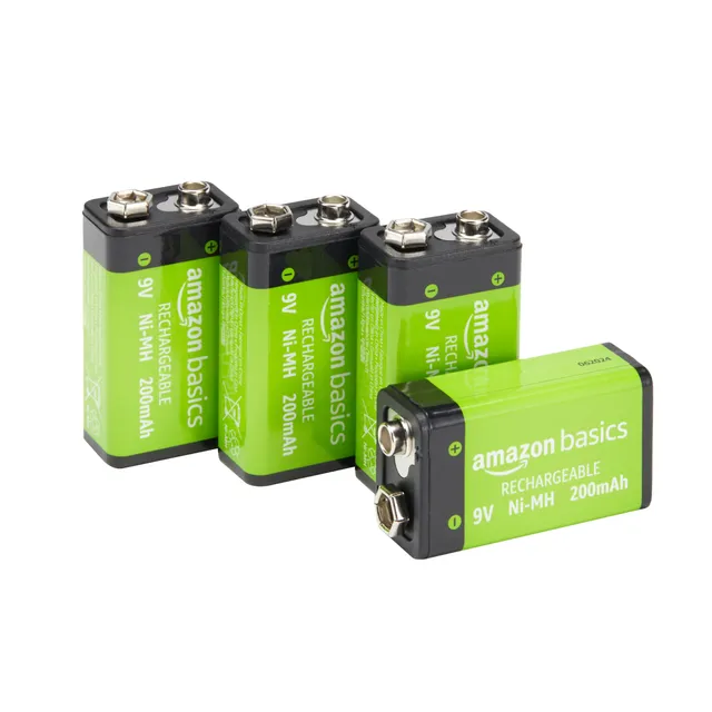 AmazonBasics Batterie 9V Ricaricabili NiMH 200mAh 4 Pezzi