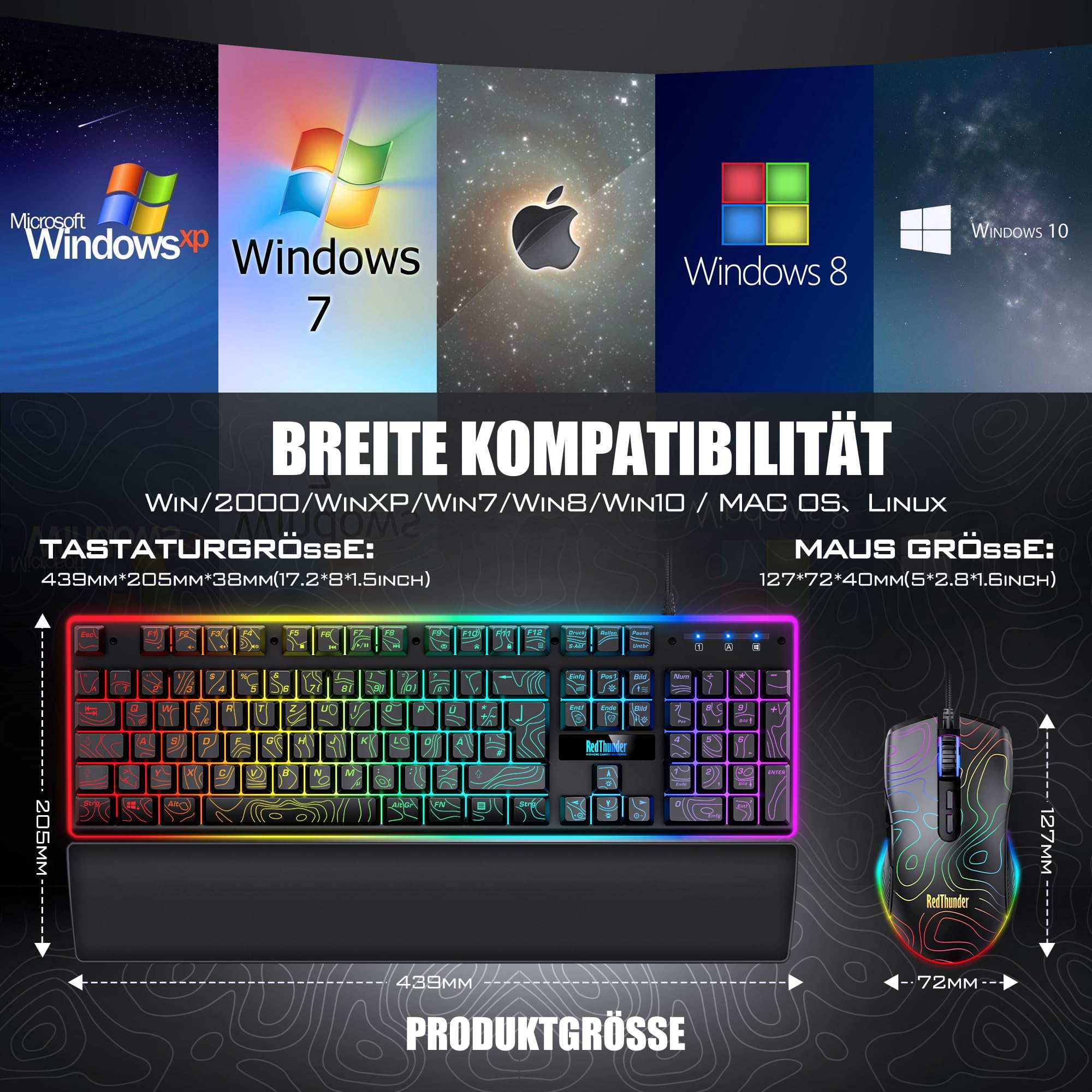 RedThunder K10 Set Tastiera Mouse Gaming RGB QWERTZ