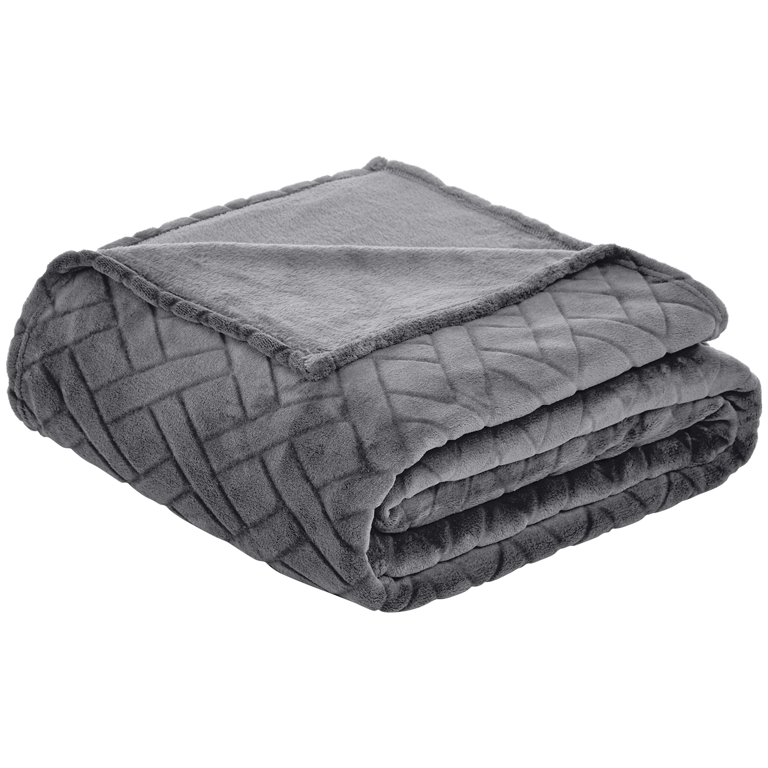 AmazonBasics Copriletto Plaid Pile Grigio 220x240 Morbido