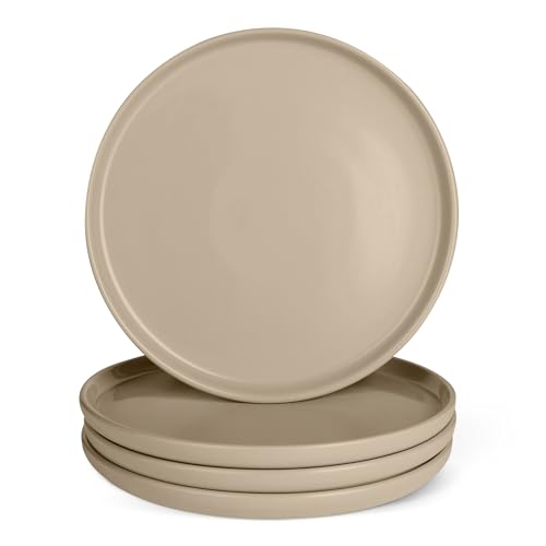 AmazonBasics Piatti Piani in Gres Grigio Lino 27 cm Set 4 Pezzi