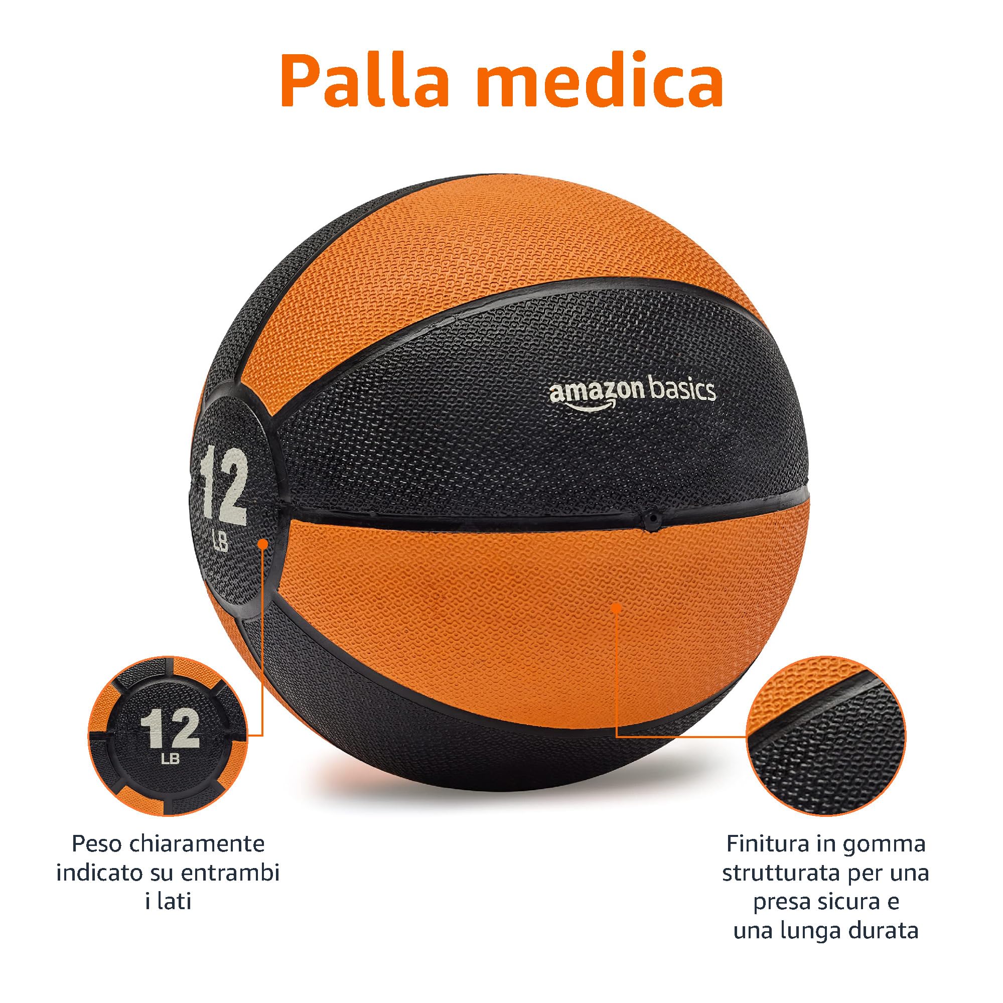 AmazonBasics Palla Medica Gomma 8 kg Grip Testurizzato