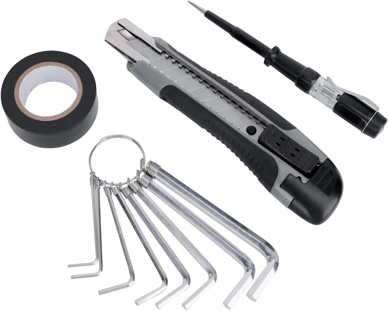 AmazonBasics Set Utensili Casa 32 Pezzi Nero Grigio Acciaio