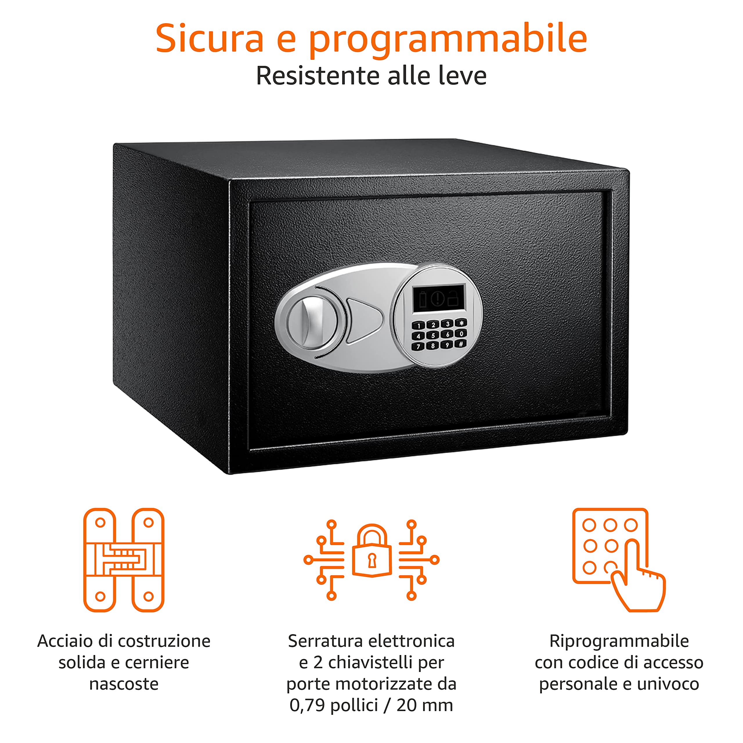 AmazonBasics Cassaforte Acciaio 34 L Nera Digitale