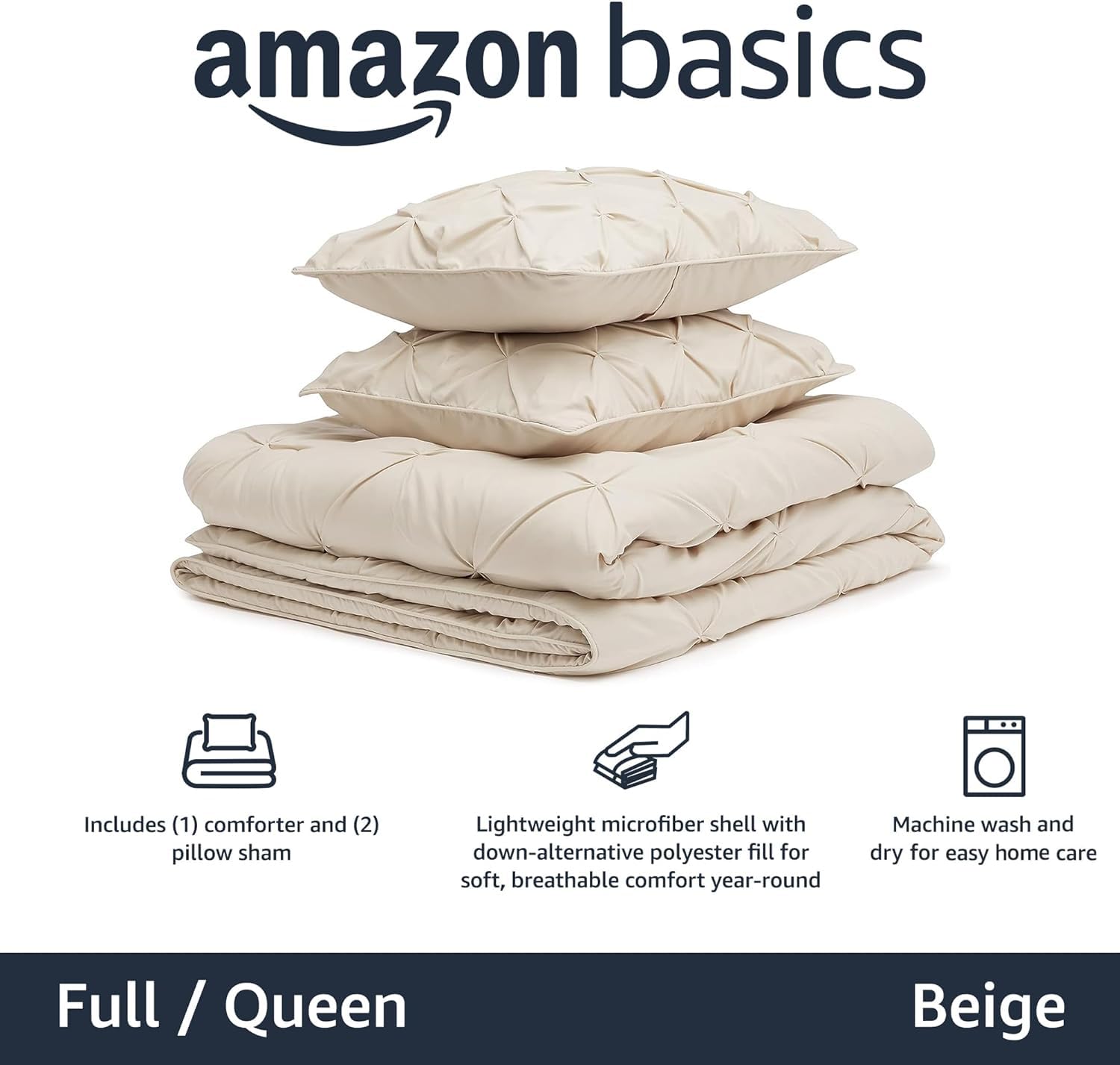 Amazon Basics set copripiumino 3 pezzi beige plissettato