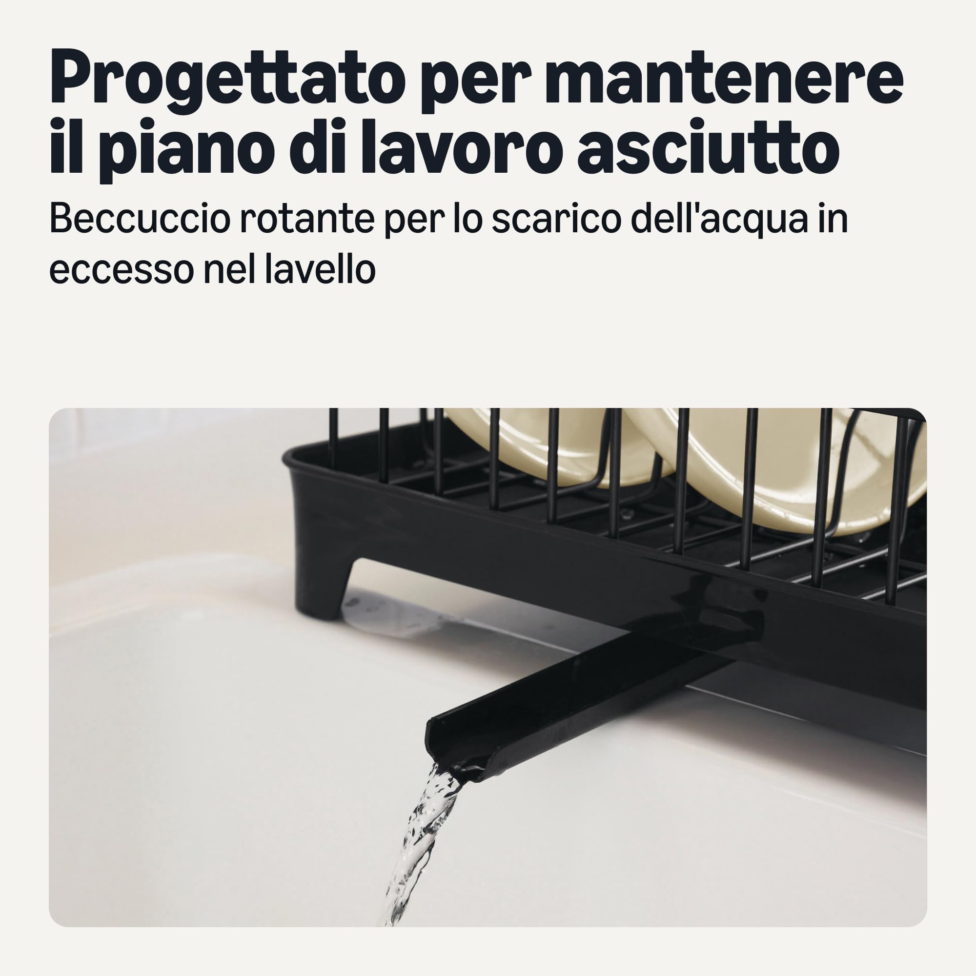 Amazon Basics Scolapiatti Acciaio Inox Nero Compatto