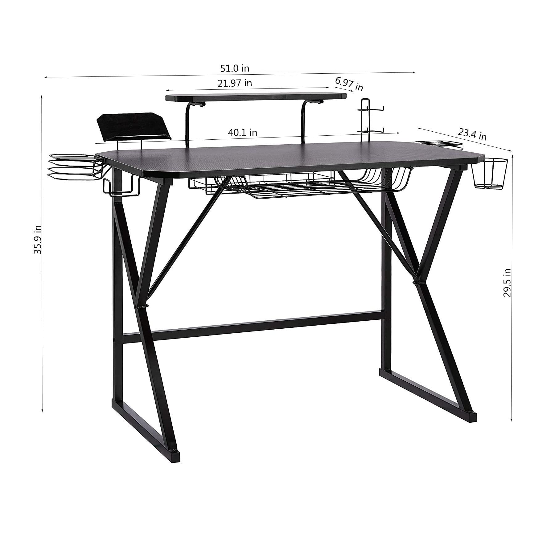 AmazonBasics Scrivania Gaming con Scomparti Nera 130 cm