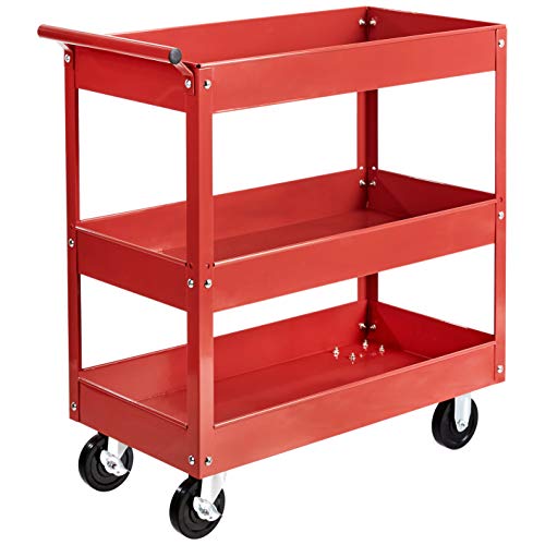 Amazon Basics Carrello Multiuso 3 Ripiani Rosso Acciaio