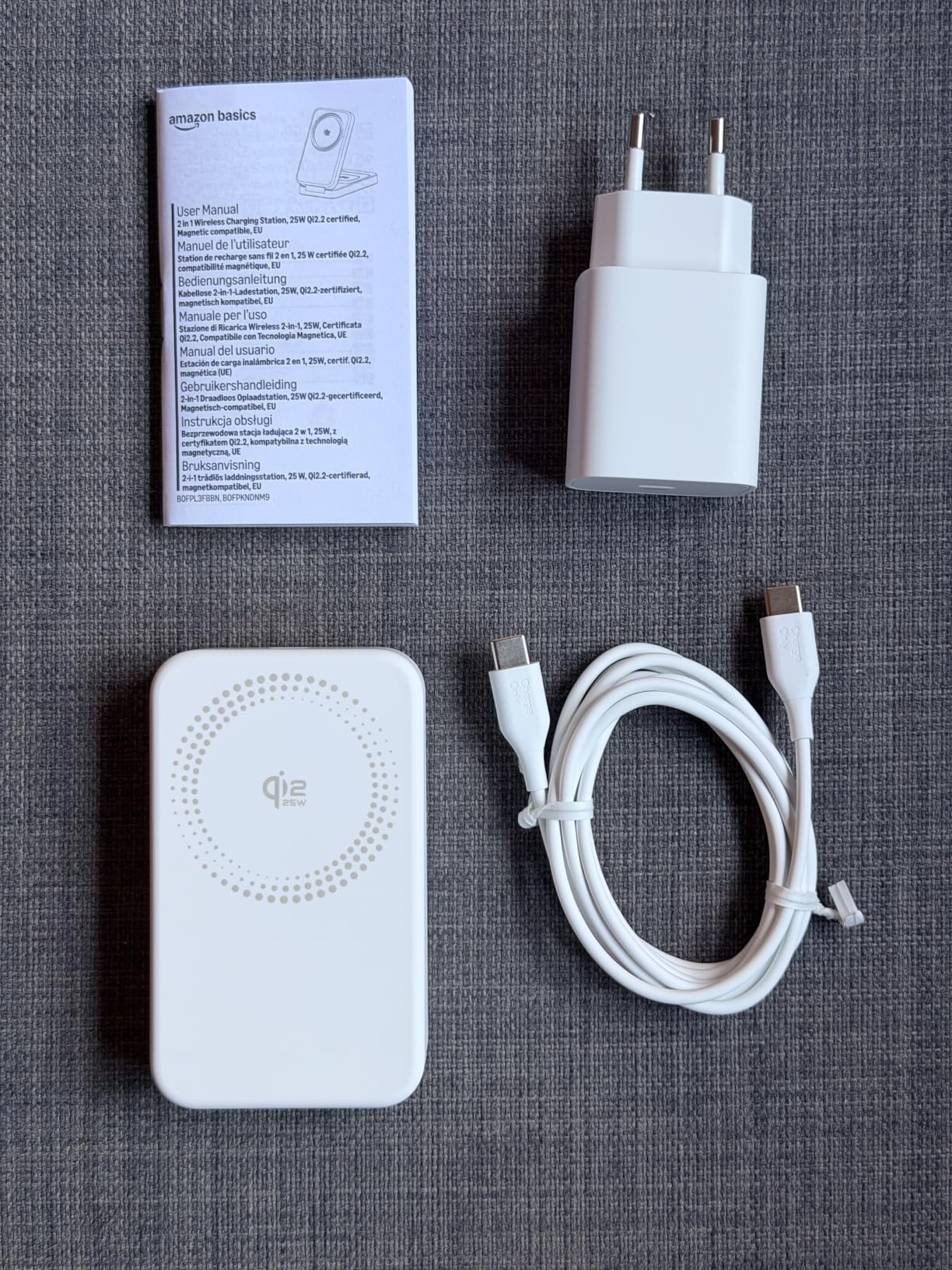 Amazon Basics Stazione Ricarica Wireless 2in1 25W Bianco