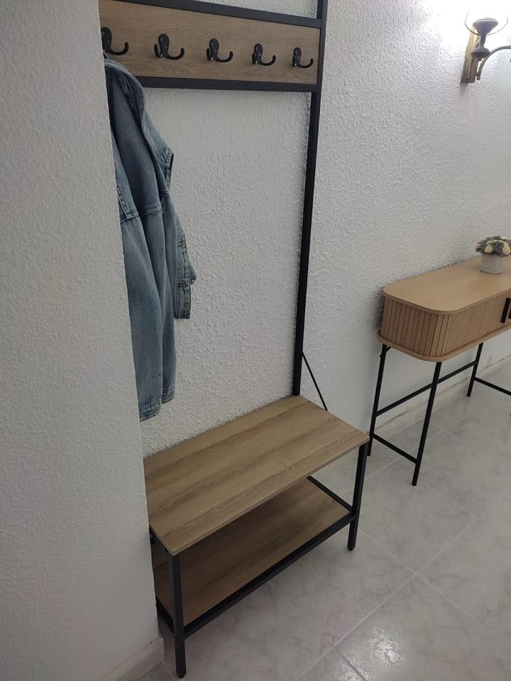 Amazon Basics panca da ingresso con appendiabiti quercia 72 cm