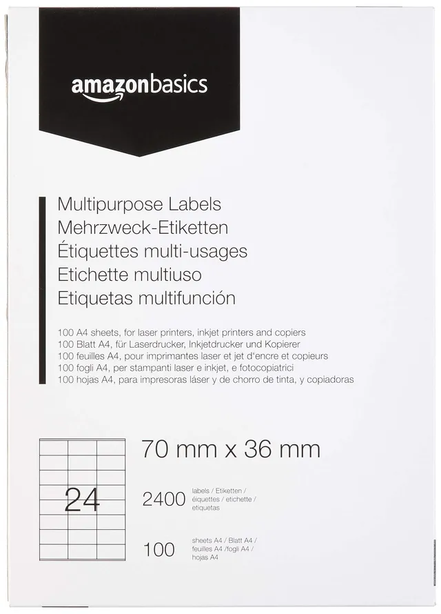 Amazon Basics Etichette Adesive 70x36mm 2400pz Bianche