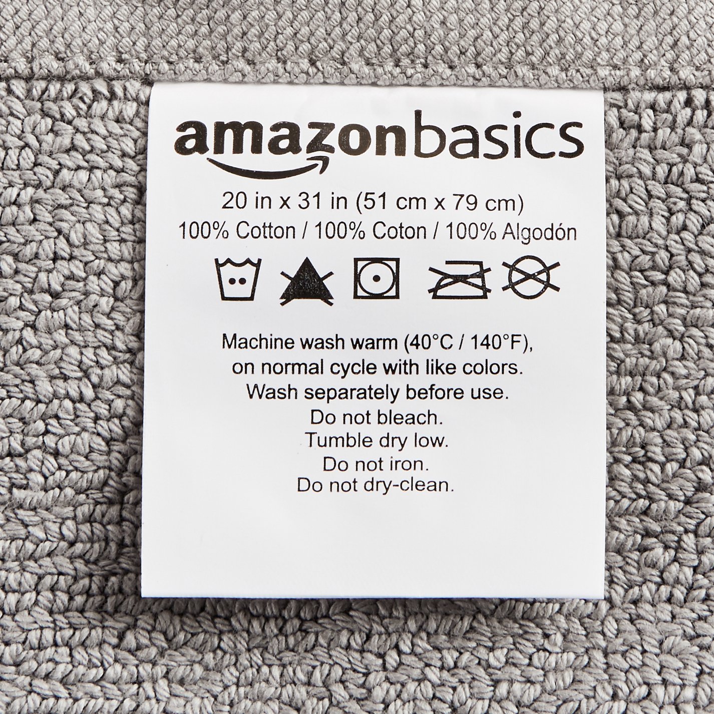 Amazon Basics tappetino bagno cotone grigio 51x79 cm