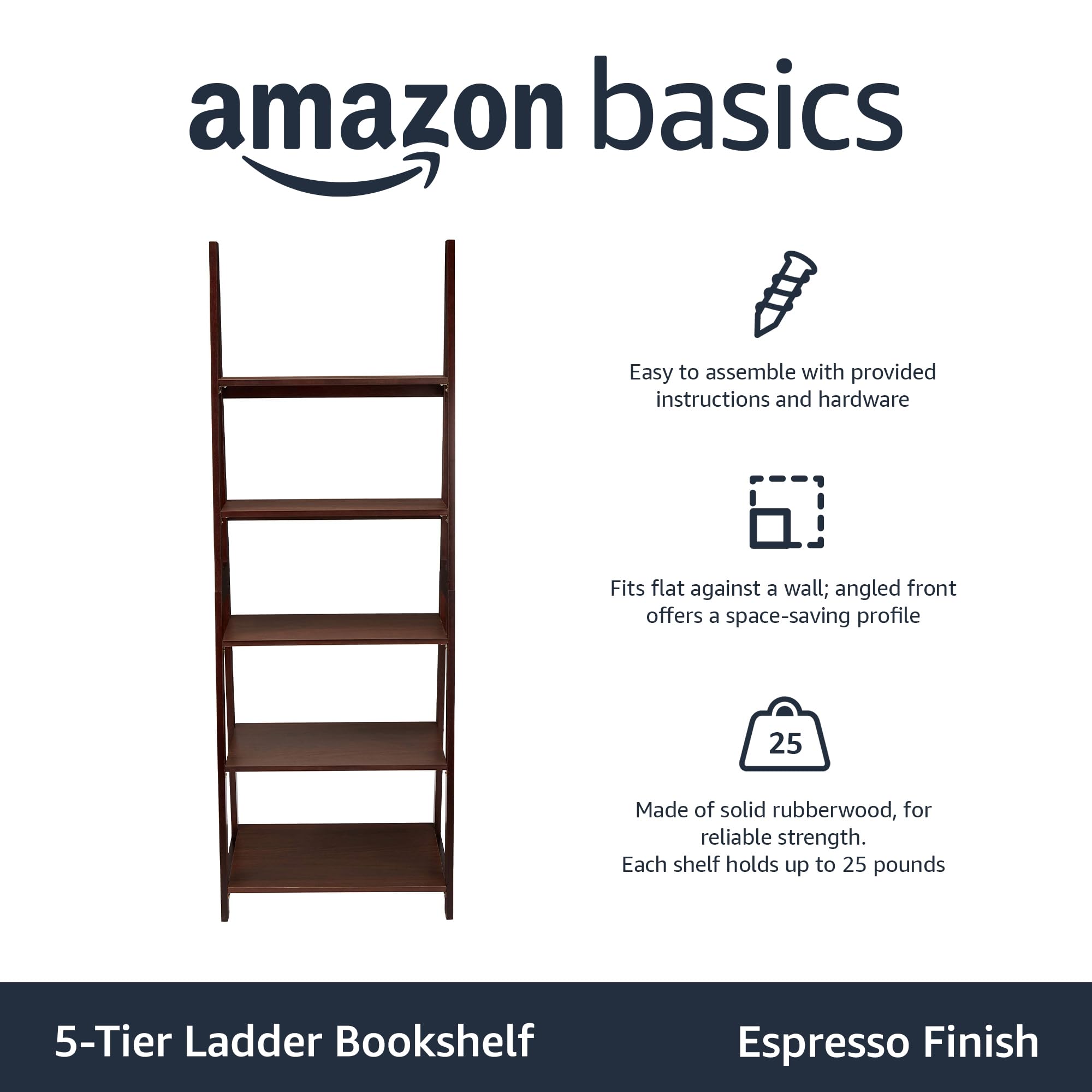 Amazon Basics Libreria a Scala 5 Ripiani Legno Espresso