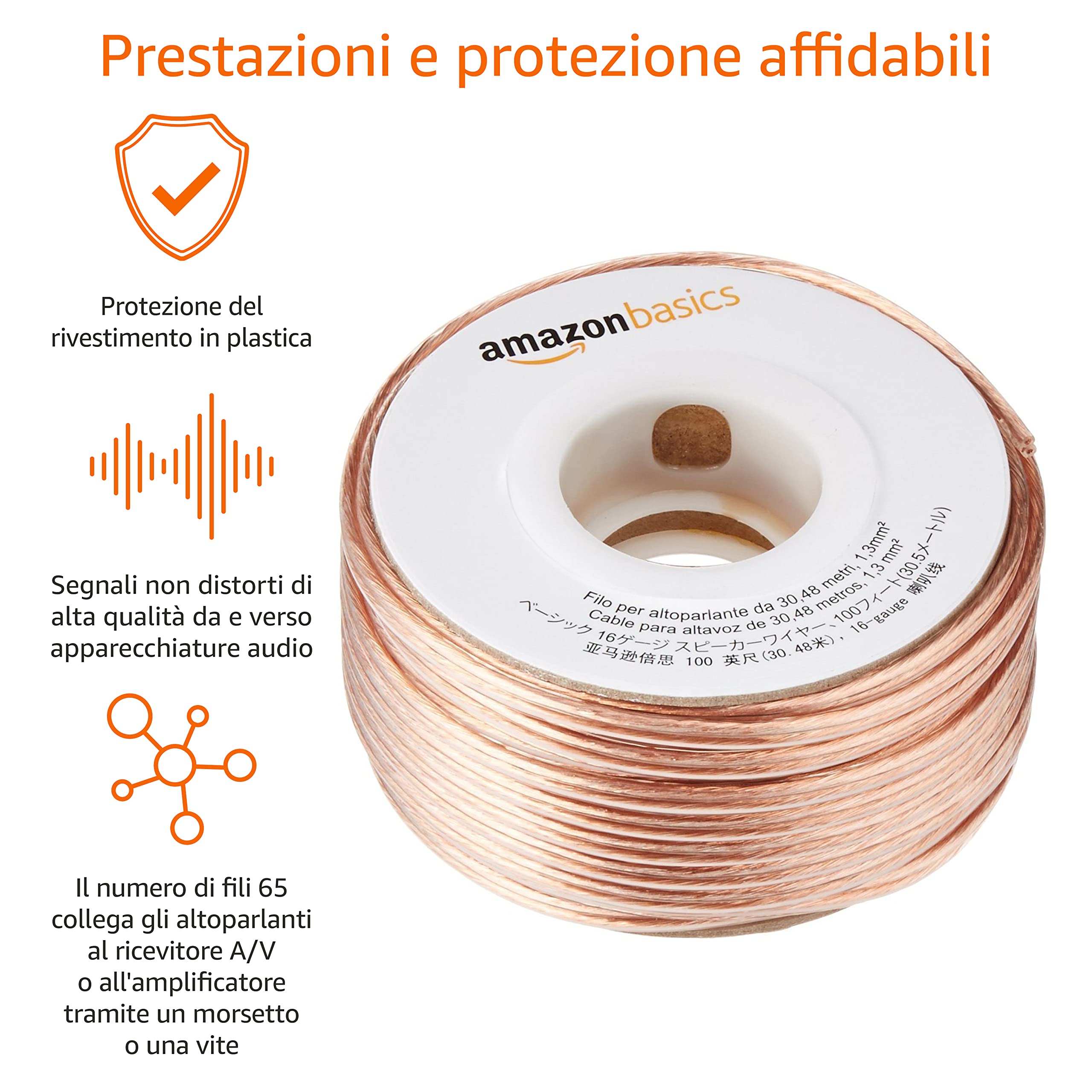 Amazon Basics cavo altoparlanti 16 AWG 30,48 m bronzo