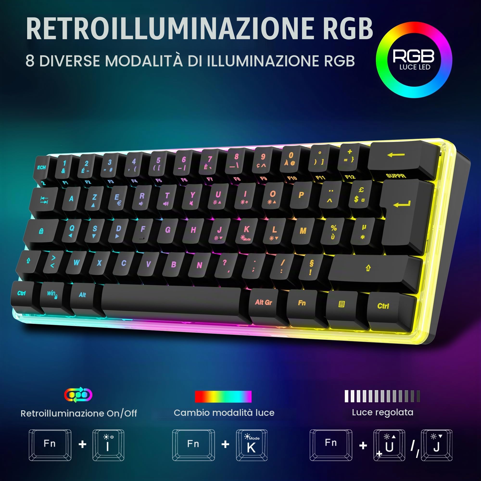RedThunder K62 Combo Tastiera Mouse Gaming Wireless Multicolore
