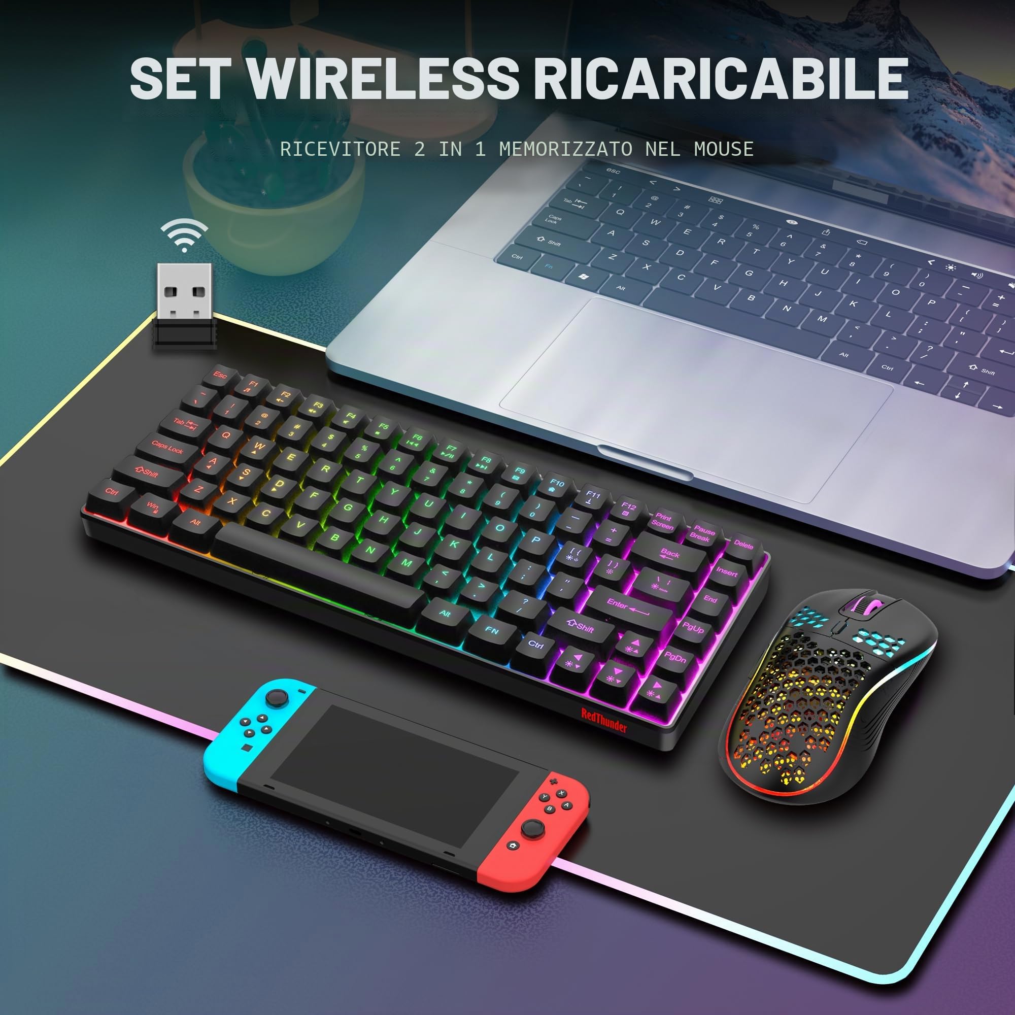 RedThunder K84 combo tastiera e mouse wireless 75% retroilluminati UK