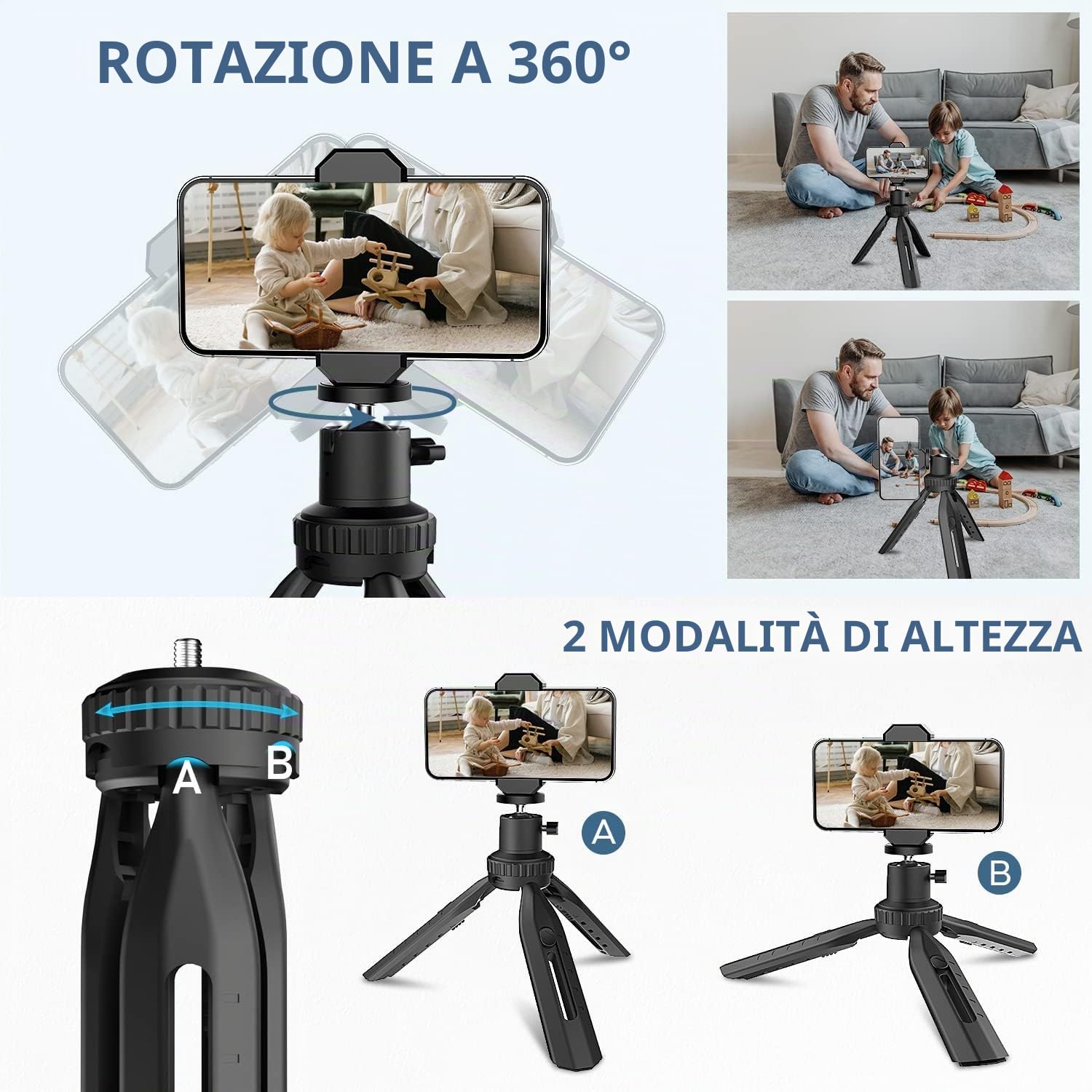 RealPlus Treppiede Smartphone Mini 360° con Custodia
