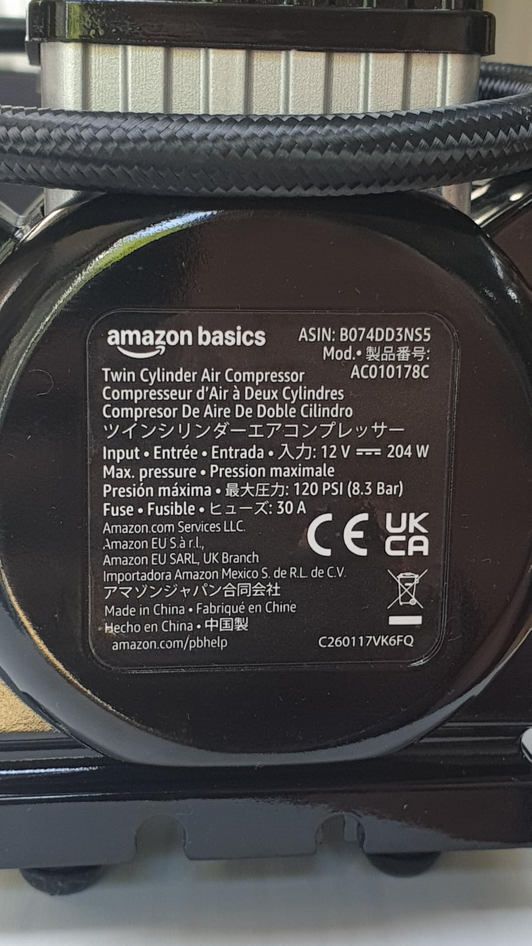 AmazonBasics Compressore Aria Portatile Digitale 12V Nero Rosso