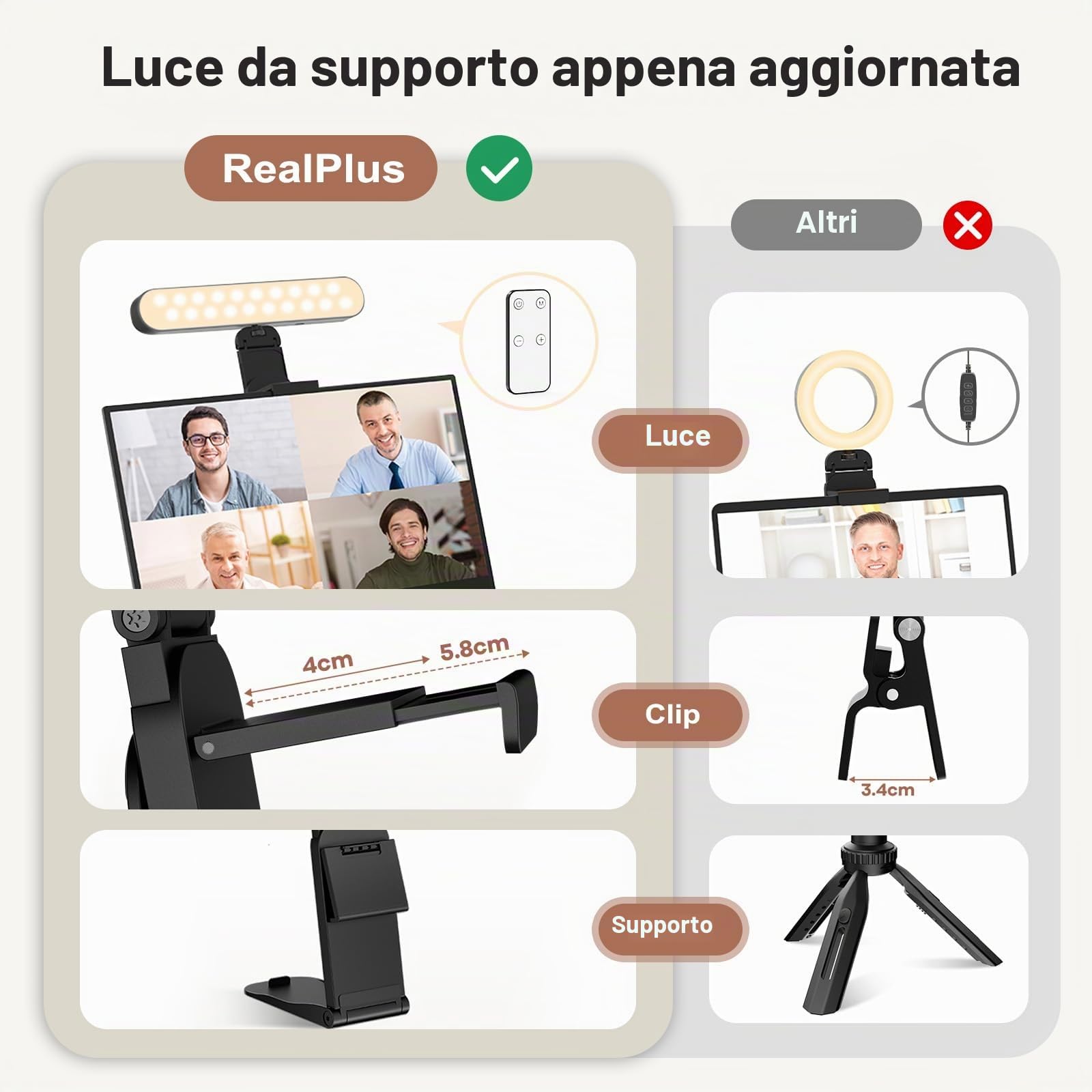 RealPlus luce video LED con supporto 1 pezzo luce morbida