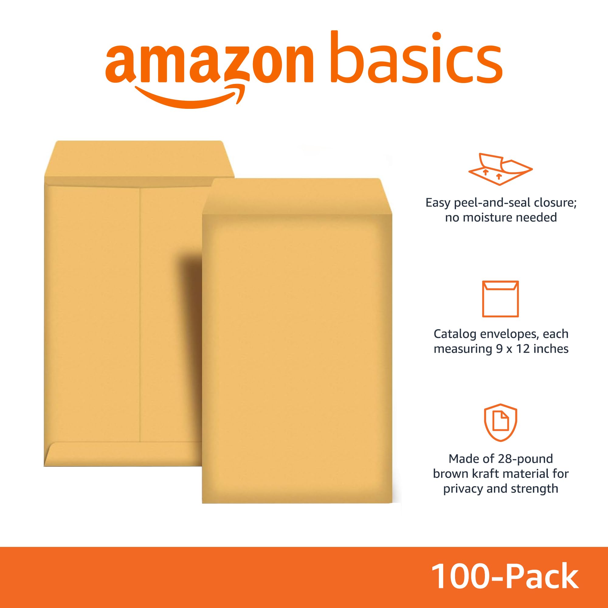 AmazonBasics Buste Catalogo Kraft Adesive 22,9x30,5cm 100 Pezzi