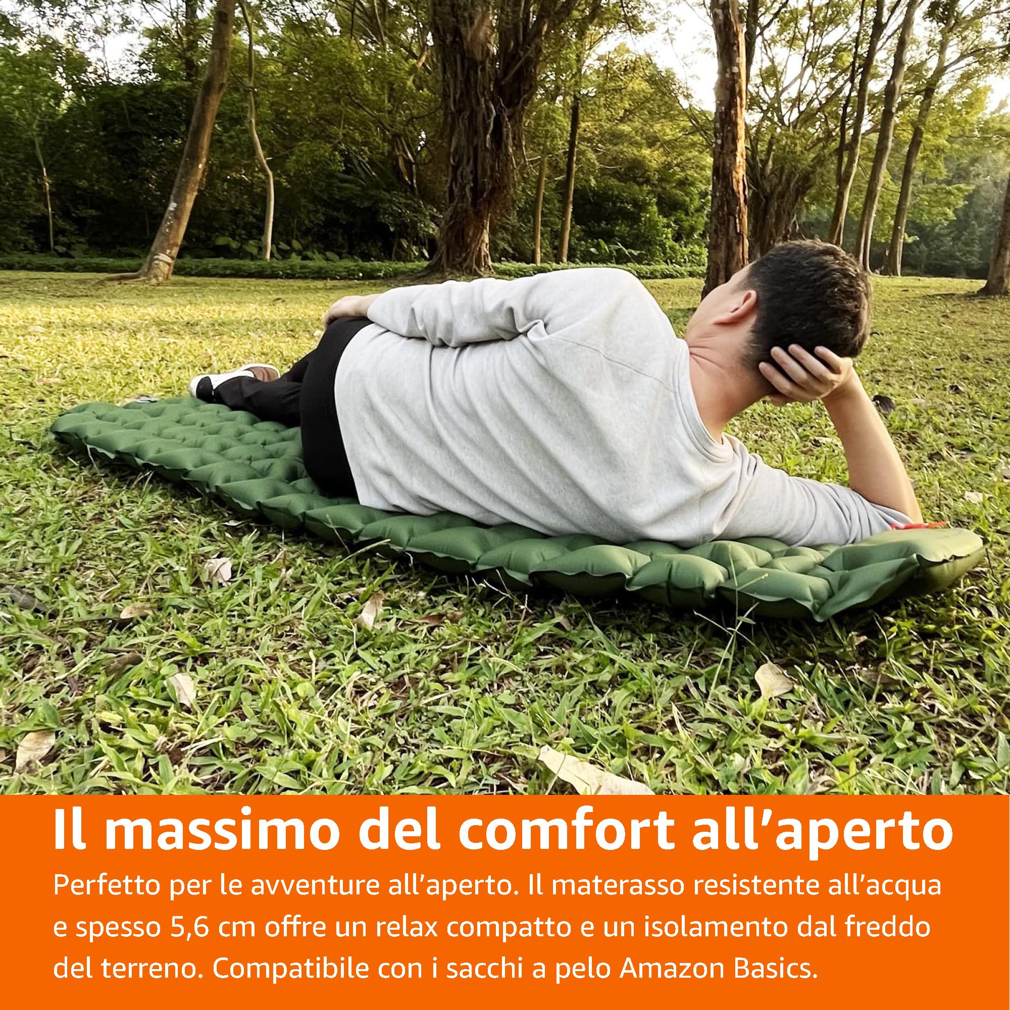 AmazonBasics Materassino Campeggio Gonfiabile Verde Oliva 5,6 cm