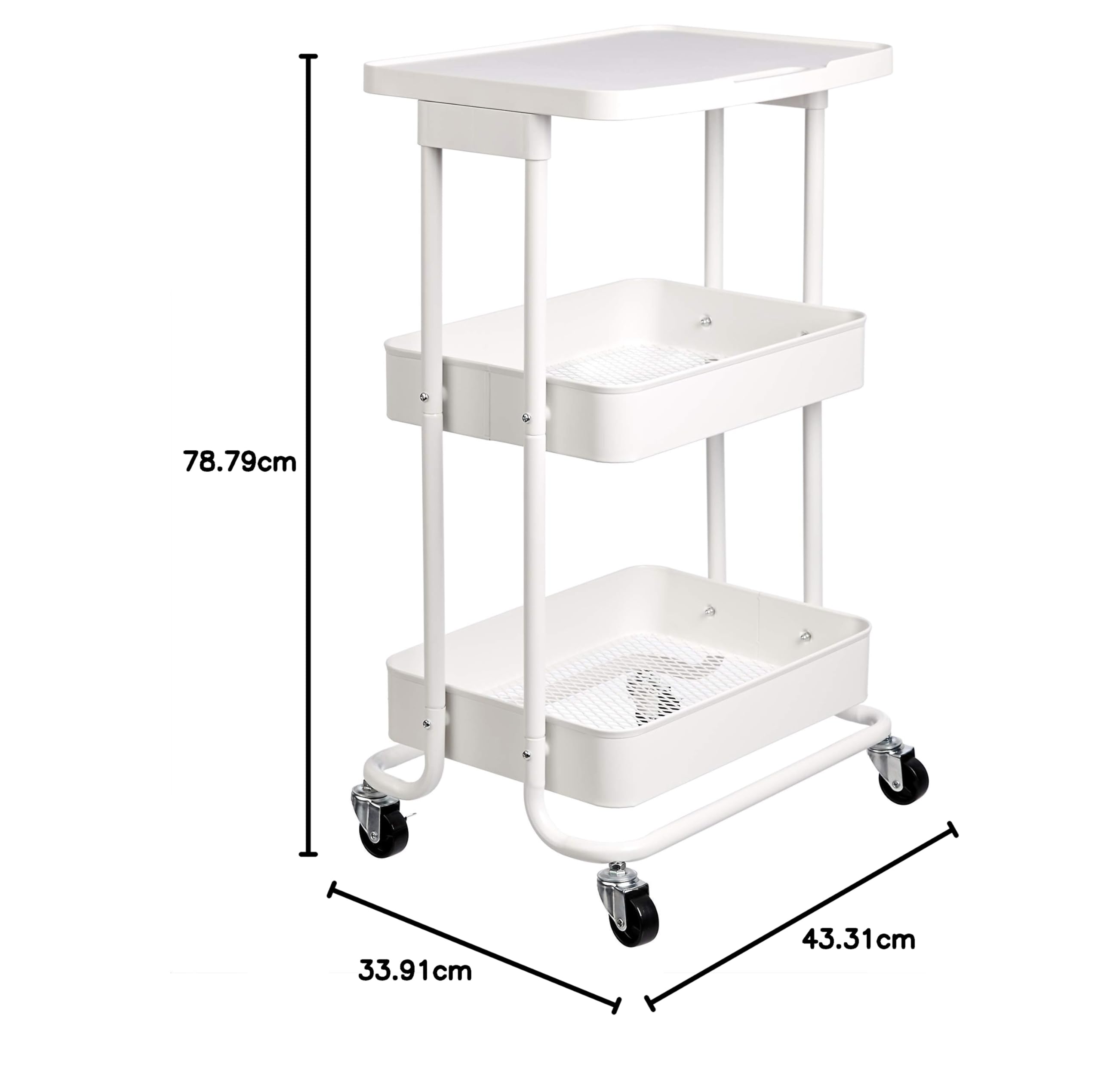 AmazonBasics Carrello Cucina Metallo 2 Cesti Bianco con Ruote