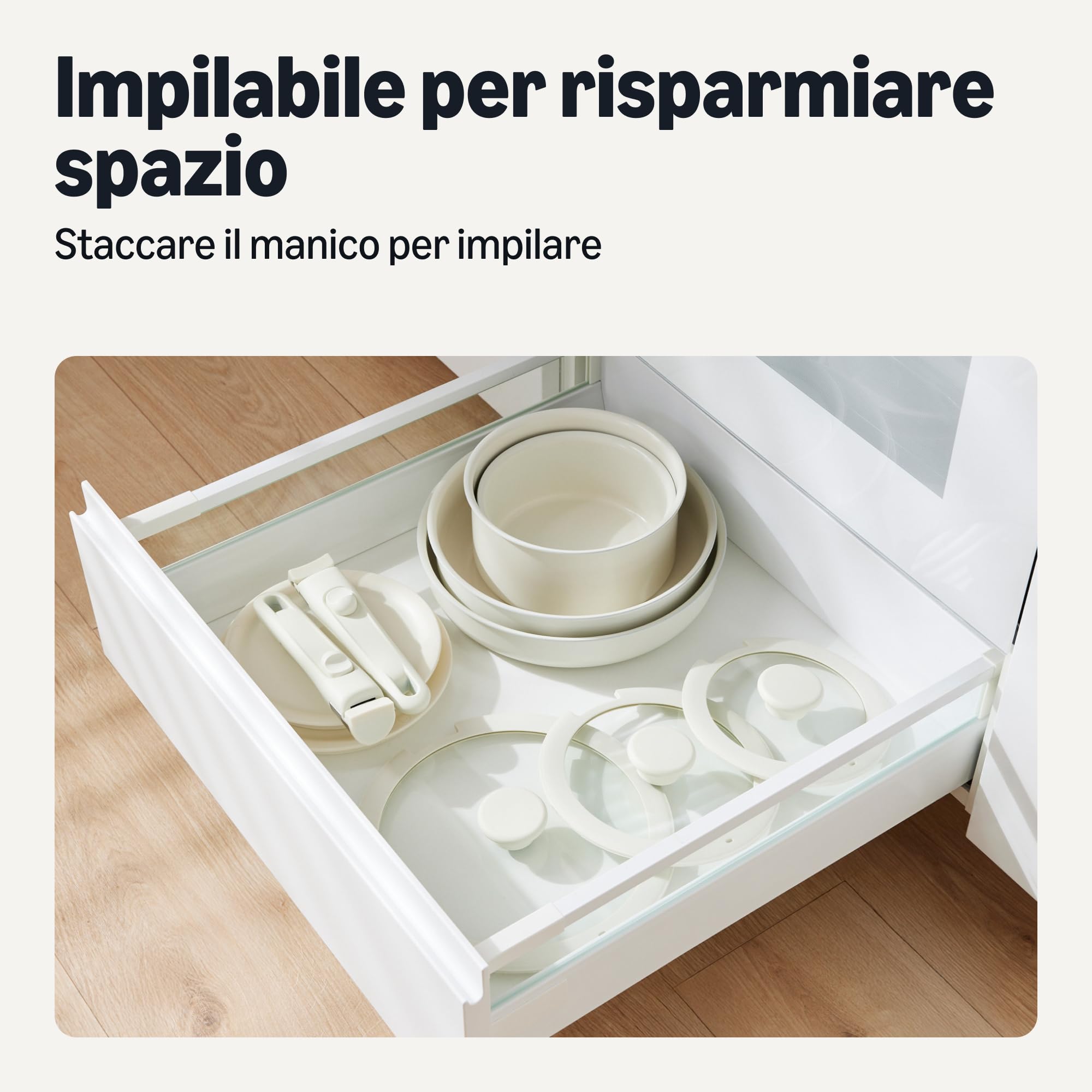 AmazonBasics Set Pentole Ceramica Avorio 11 Pezzi Impilabile
