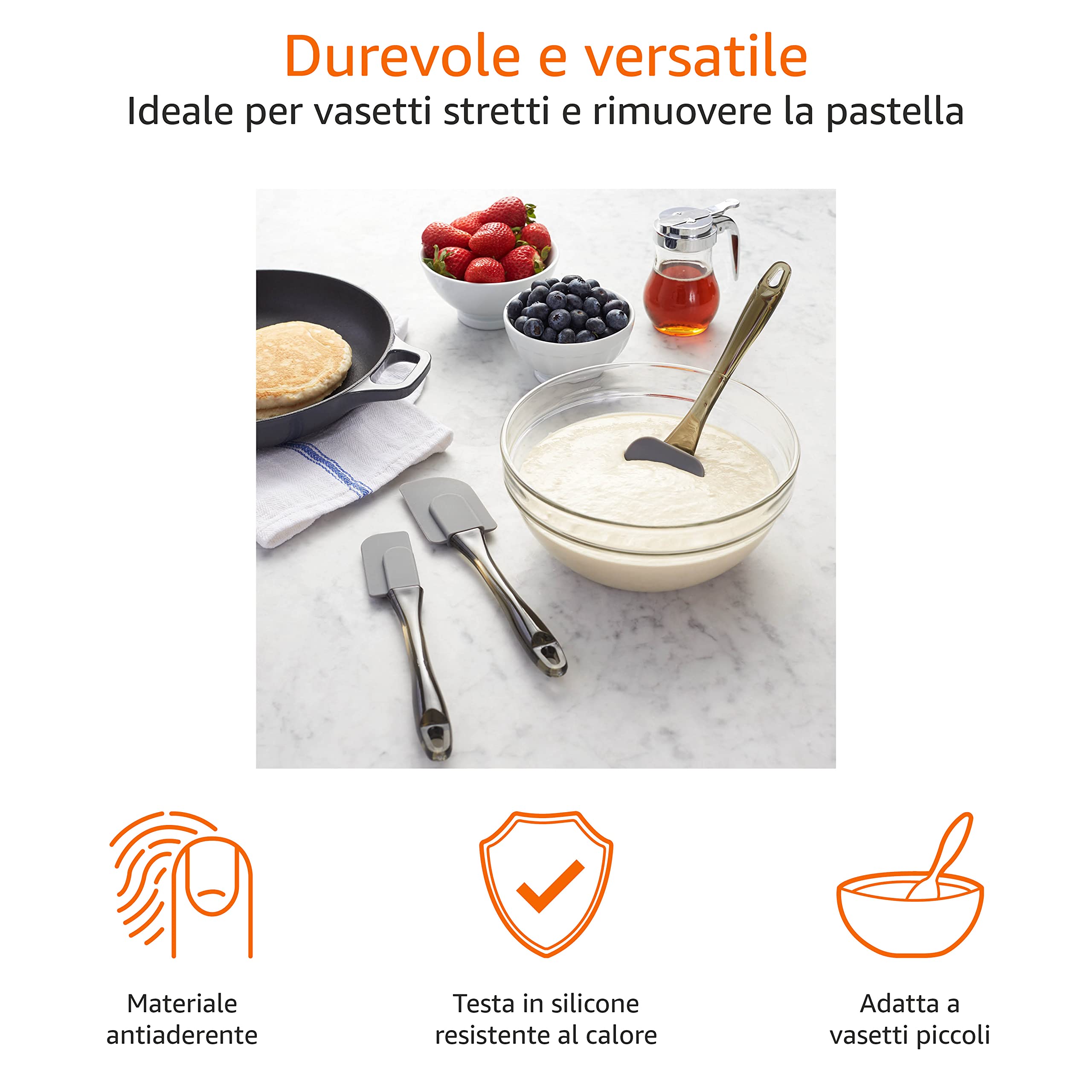 AmazonBasics Set 3 Spatole Silicone Grigio Cucina
