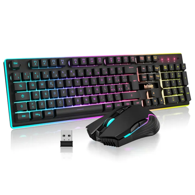 RedThunder K10 Set Tastiera Mouse Wireless RGB Nero IT