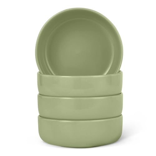 Amazon Basics Ciotole Gres 14 cm Verde Oliva Set 4 Pezzi Smaltate