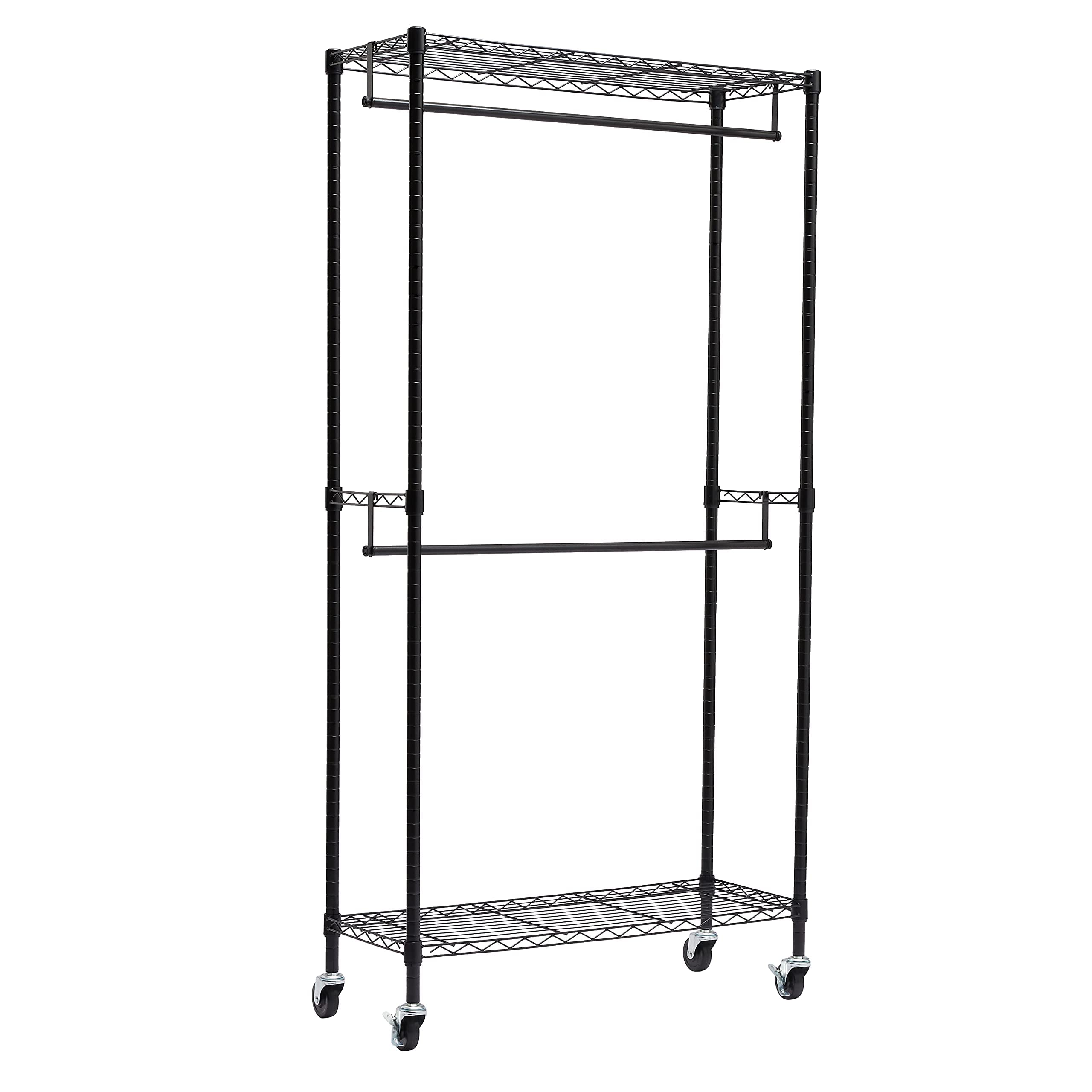 AmazonBasics Stand Appendiabiti Doppia Barra Nero con Rotelle