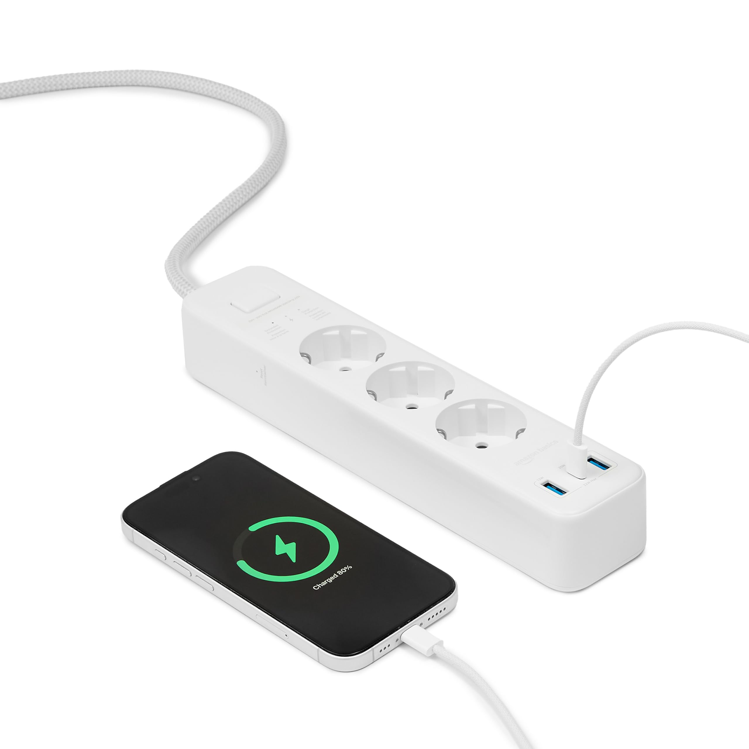 Amazon Basics multipresa 3 vie USB-C ciabatta 1,5m bianco 1050J