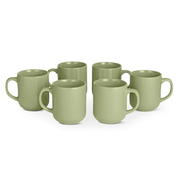 Amazon Basics Tazze Mug Caffè Gres Verde Oliva 473 ml 6 Pezzi