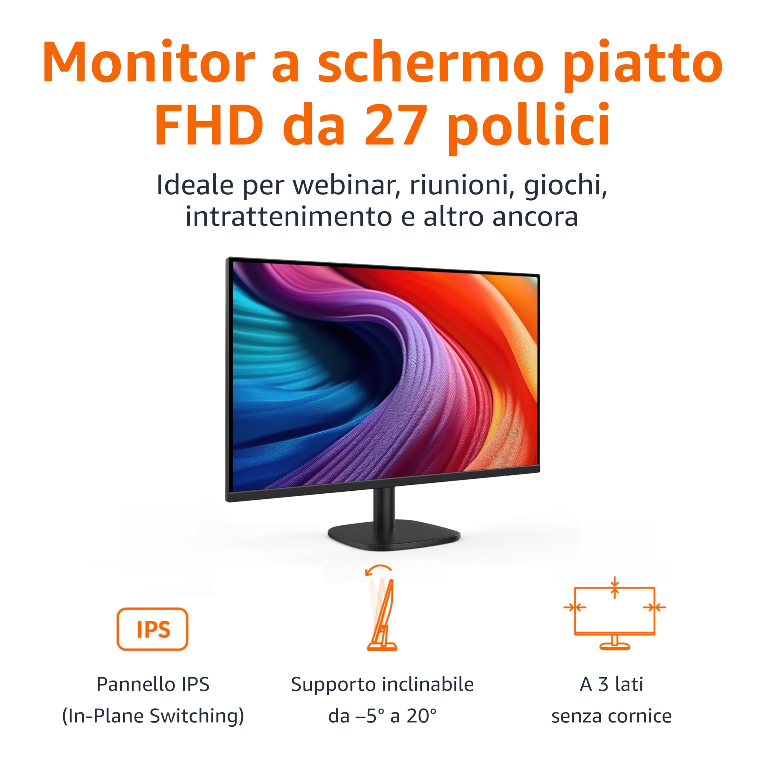 Amazon Basics Monitor 27 Pollici FHD 100Hz con Casse