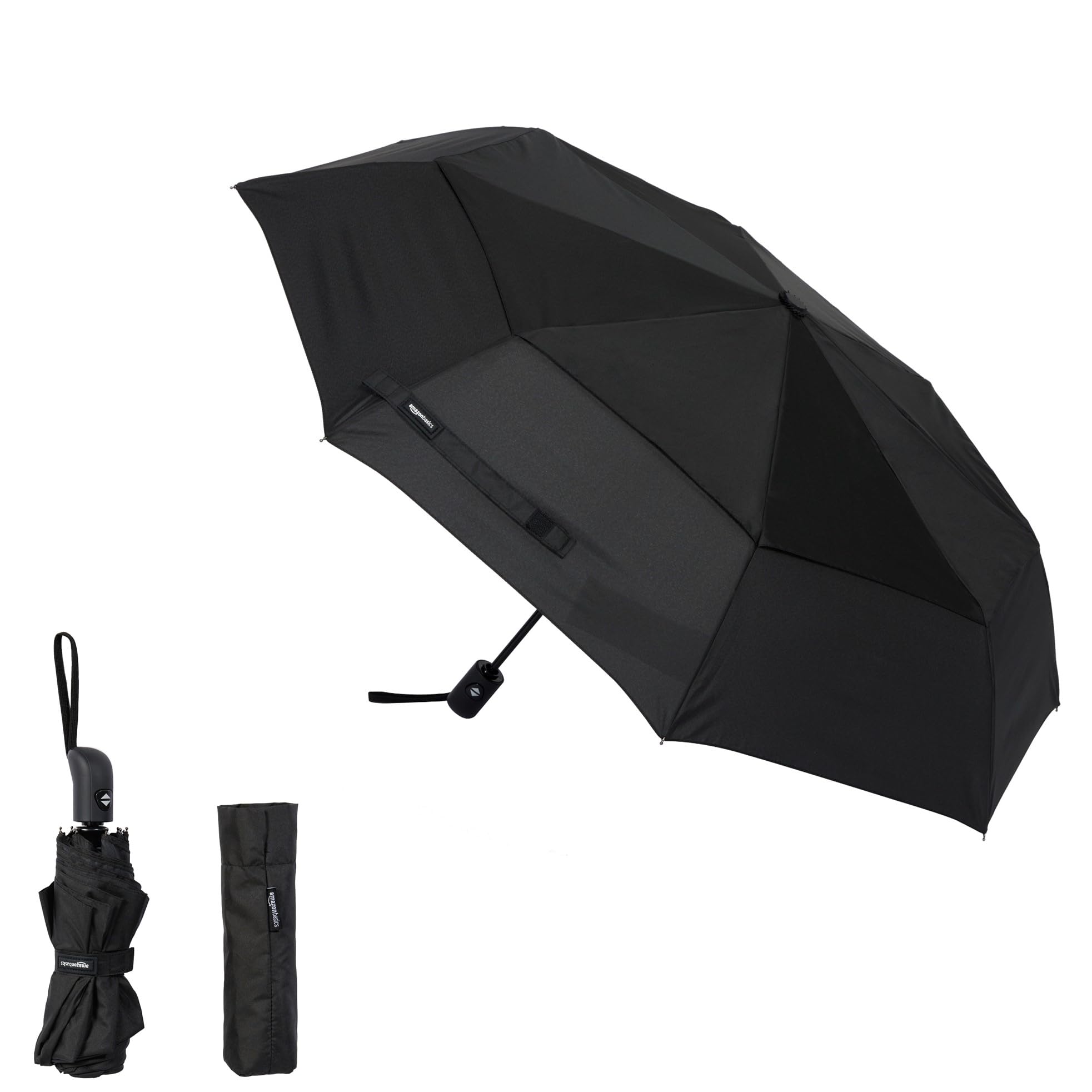 AmazonBasics Ombrello Viaggio Automatico Antivento Nero 98 cm