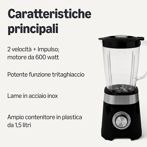 AmazonBasics frullatore 600W 1,5 L nero trita ghiaccio